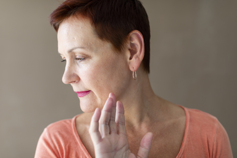 close up senior woman with short hair close up senior woman with short hair